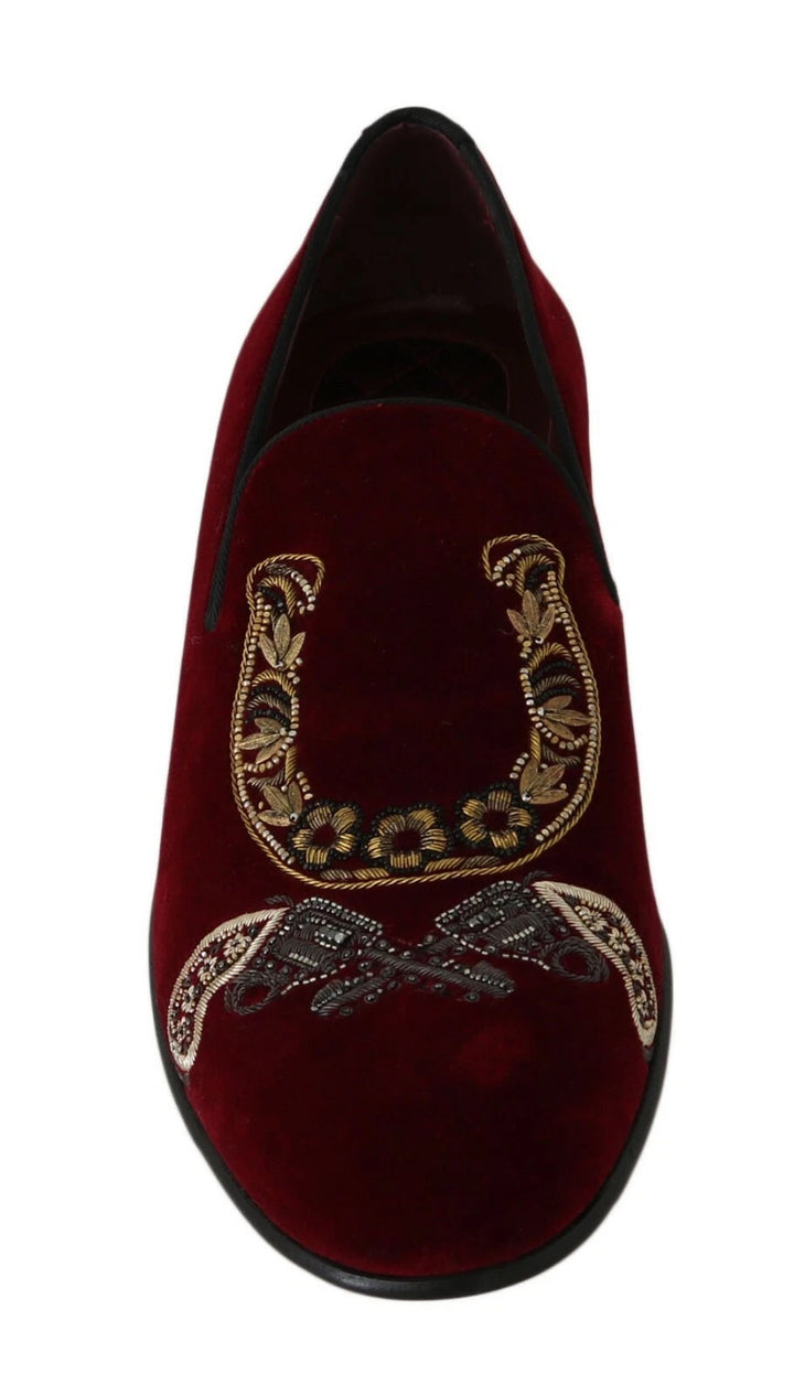 Burgundy velvet sequin men's loafers