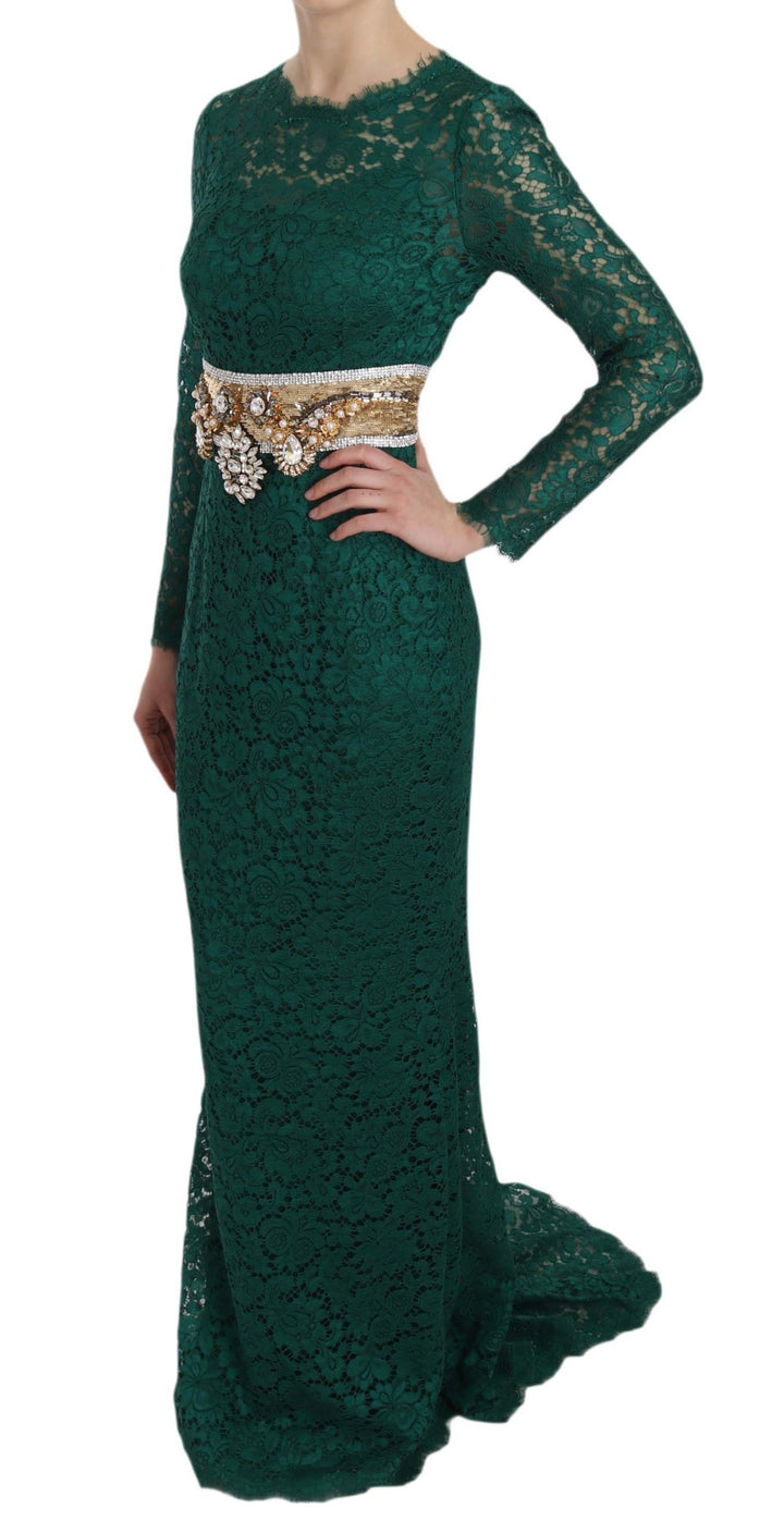 Dolce & Gabbana Emerald Elegance Langärmeliges bodenlanges Kleid