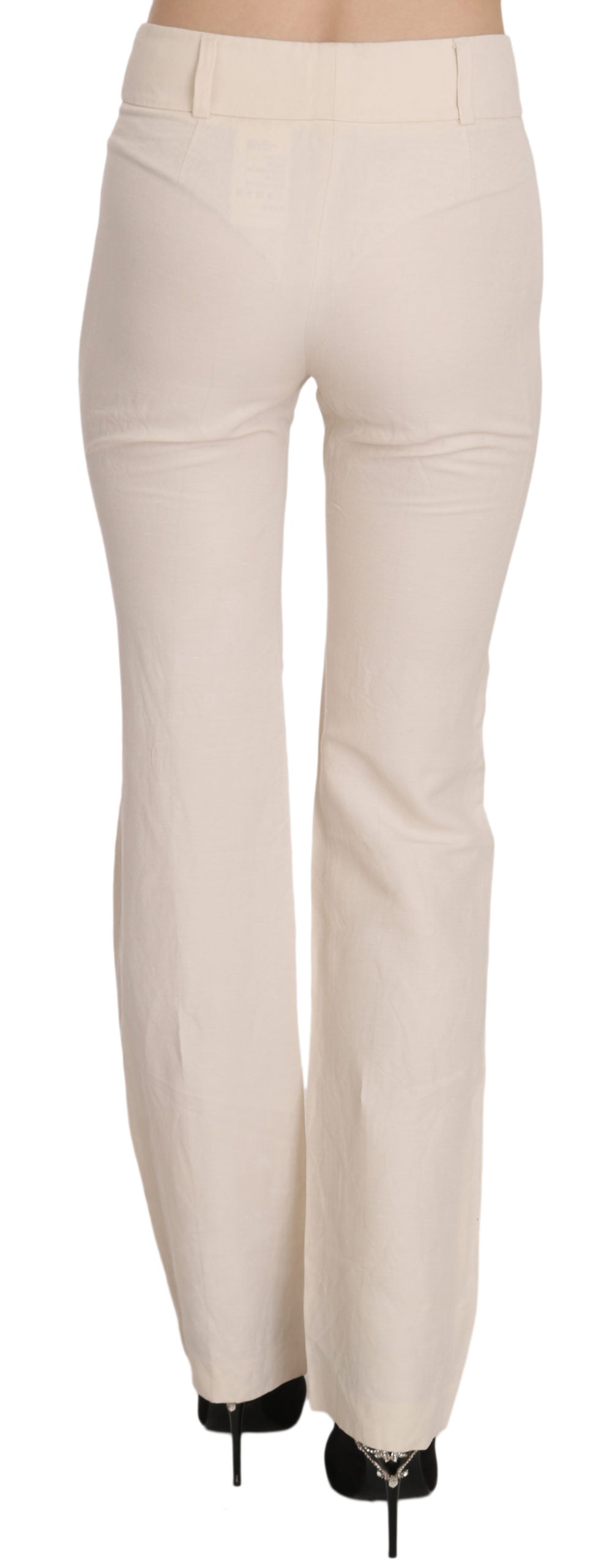 Weiße ausgestellte Kleiderhose mit hoher Taille aus Seidenmischung