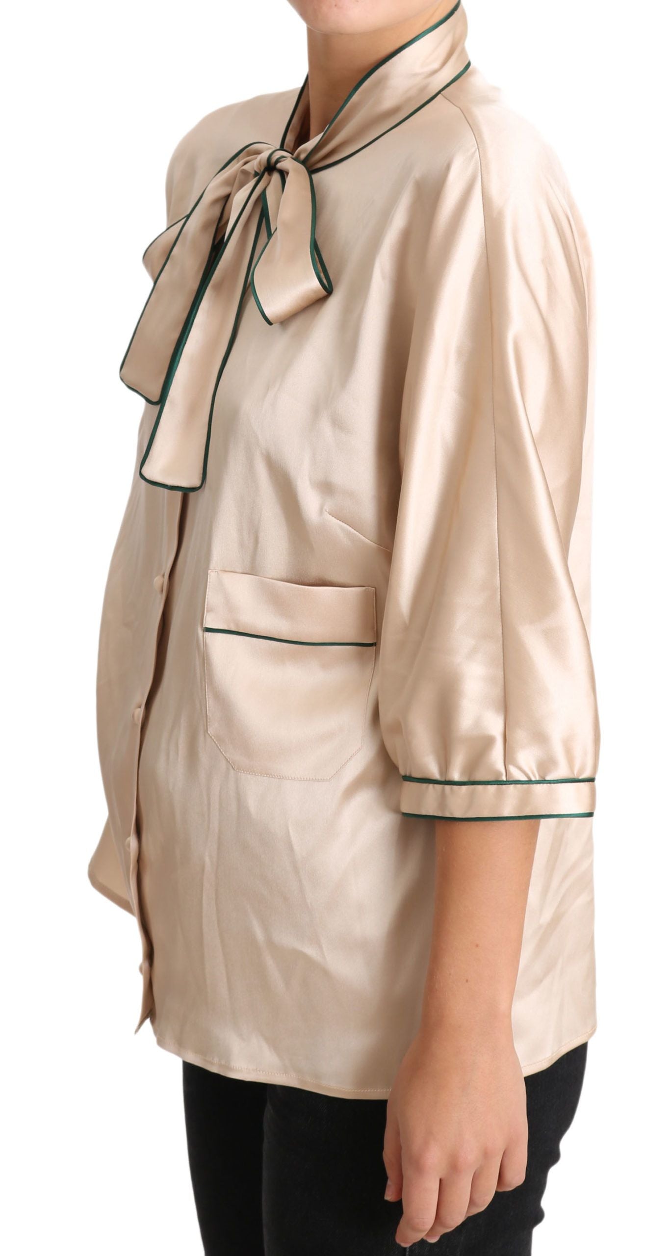 Elegant beige silk blend blouse top