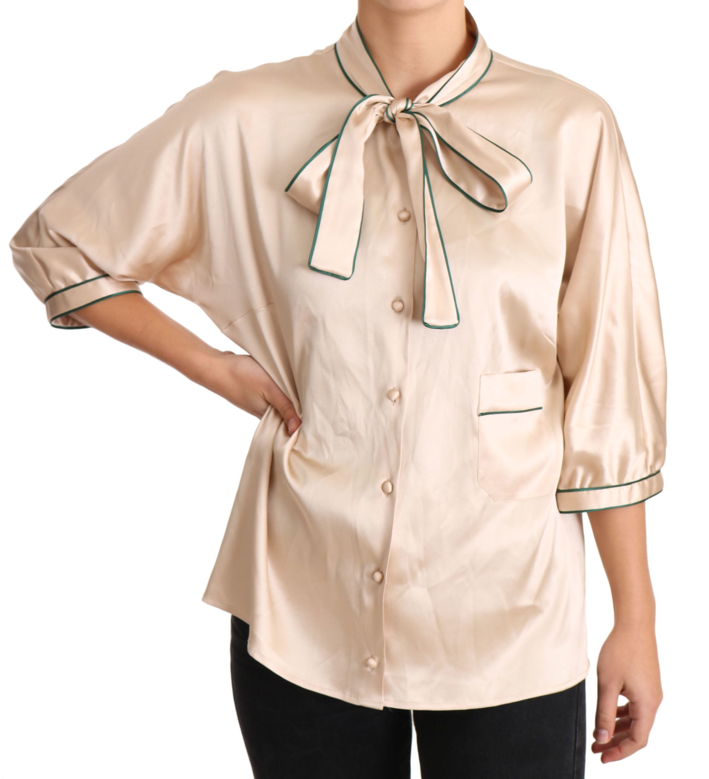 Elegant beige silk blend blouse top