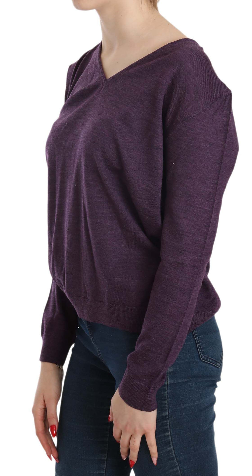 Elegant purple wool blouse with V-neck