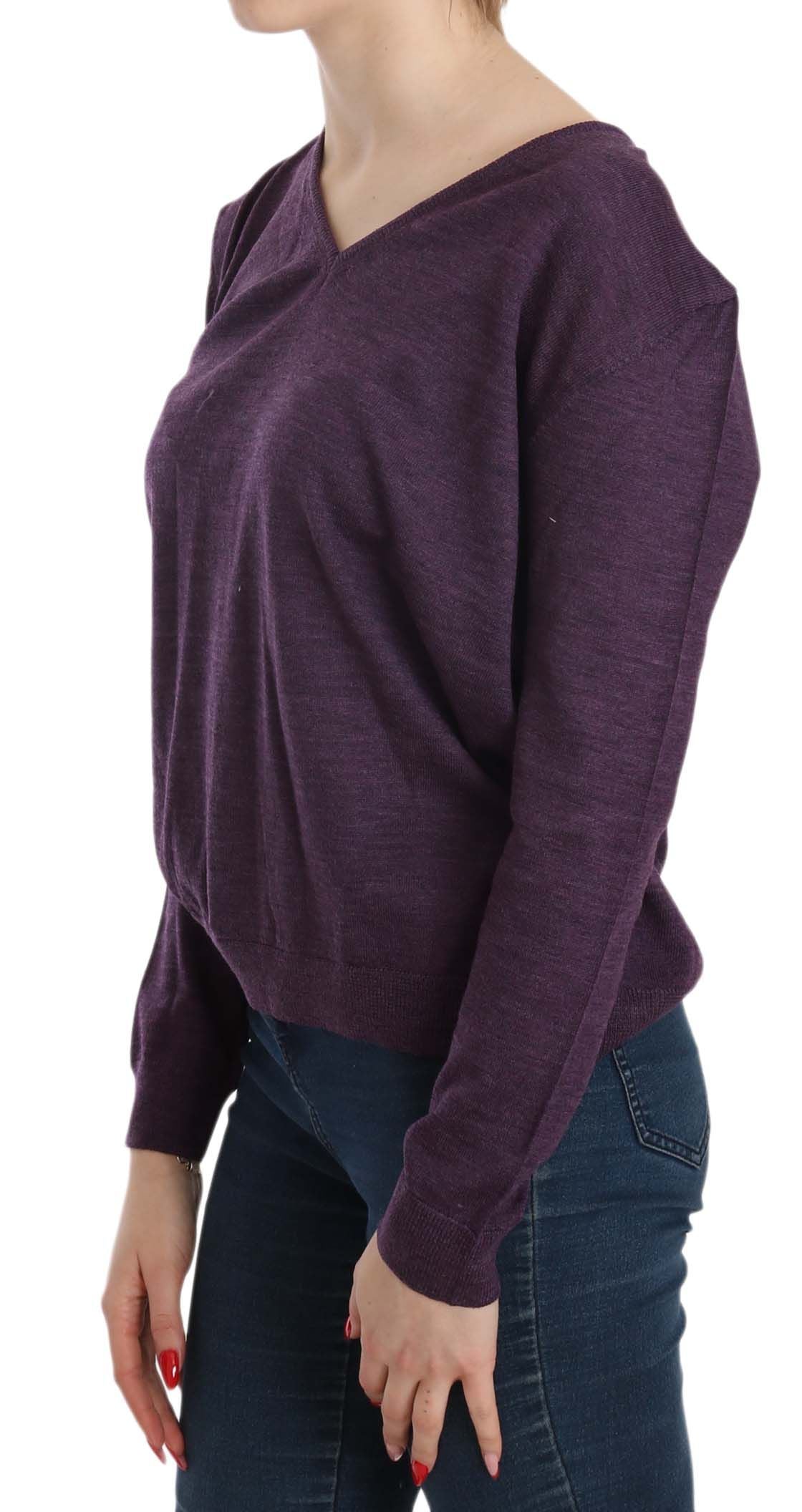 Elegant purple wool blouse with V-neck
