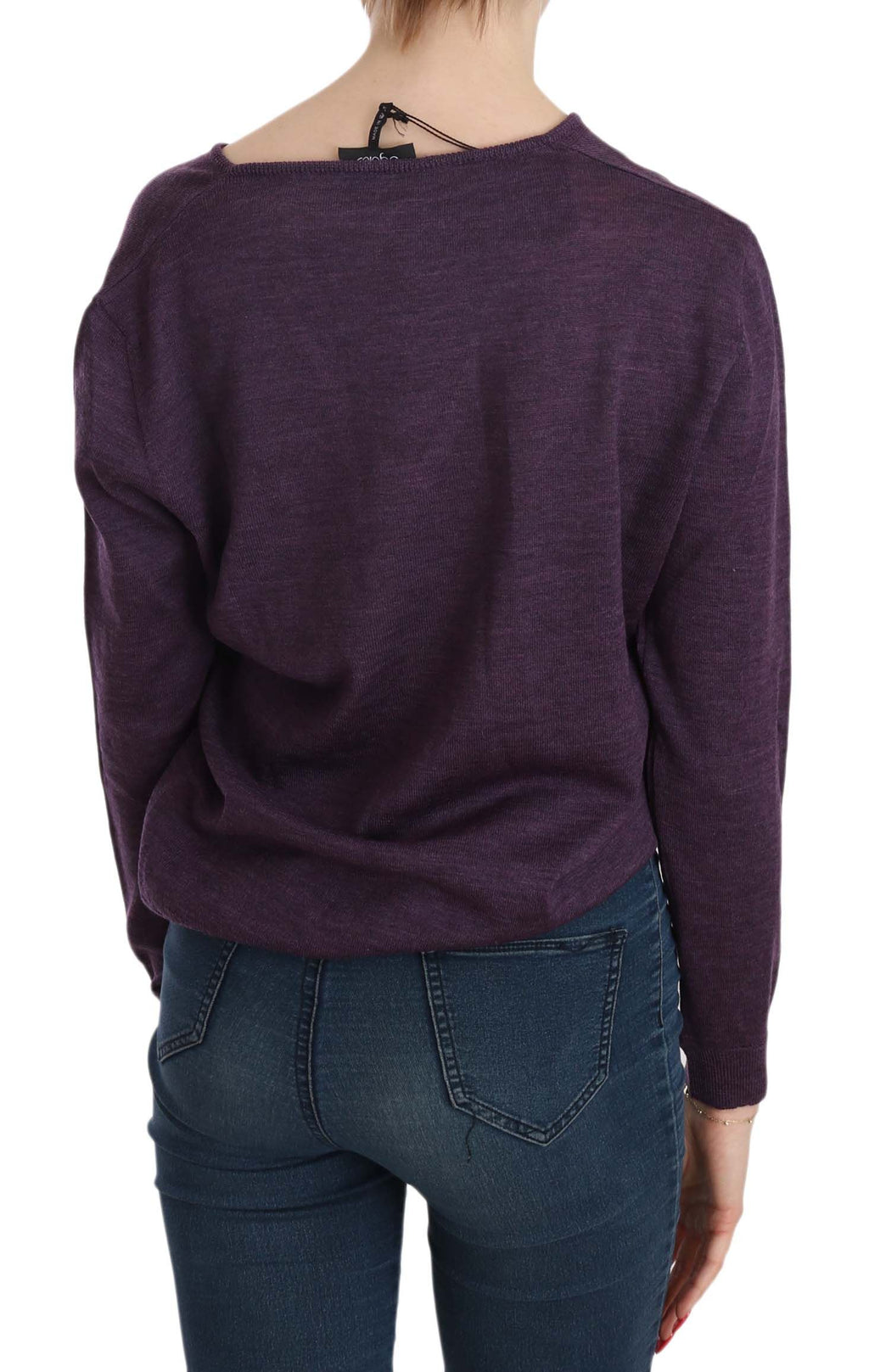 Elegant purple wool blouse with V-neck