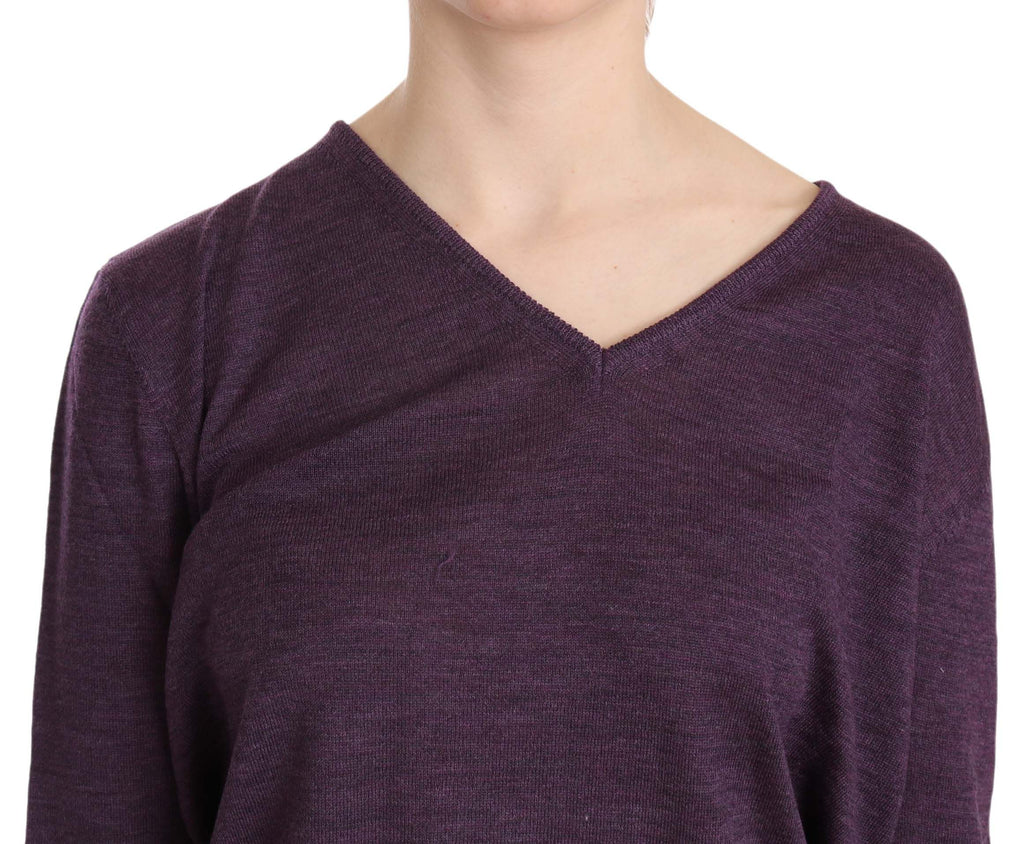 Elegant purple wool blouse with V-neck