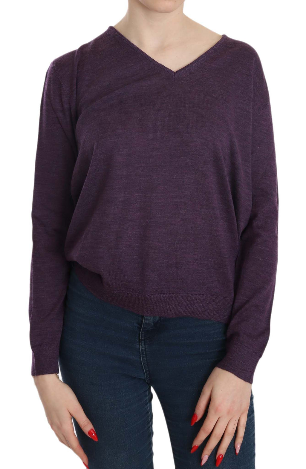 Elegant purple wool blouse with V-neck