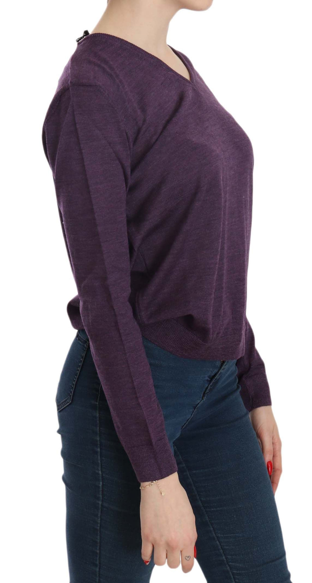 Elegant purple wool blouse with V-neck