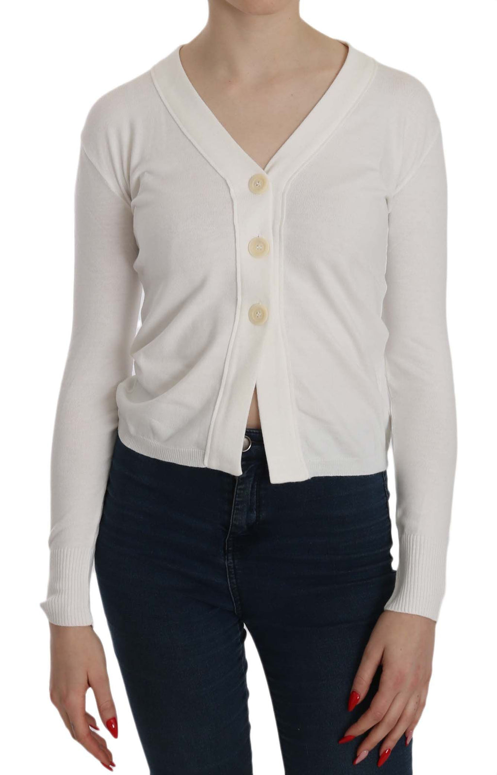 Elegant white cardigan blouse with V-neck
