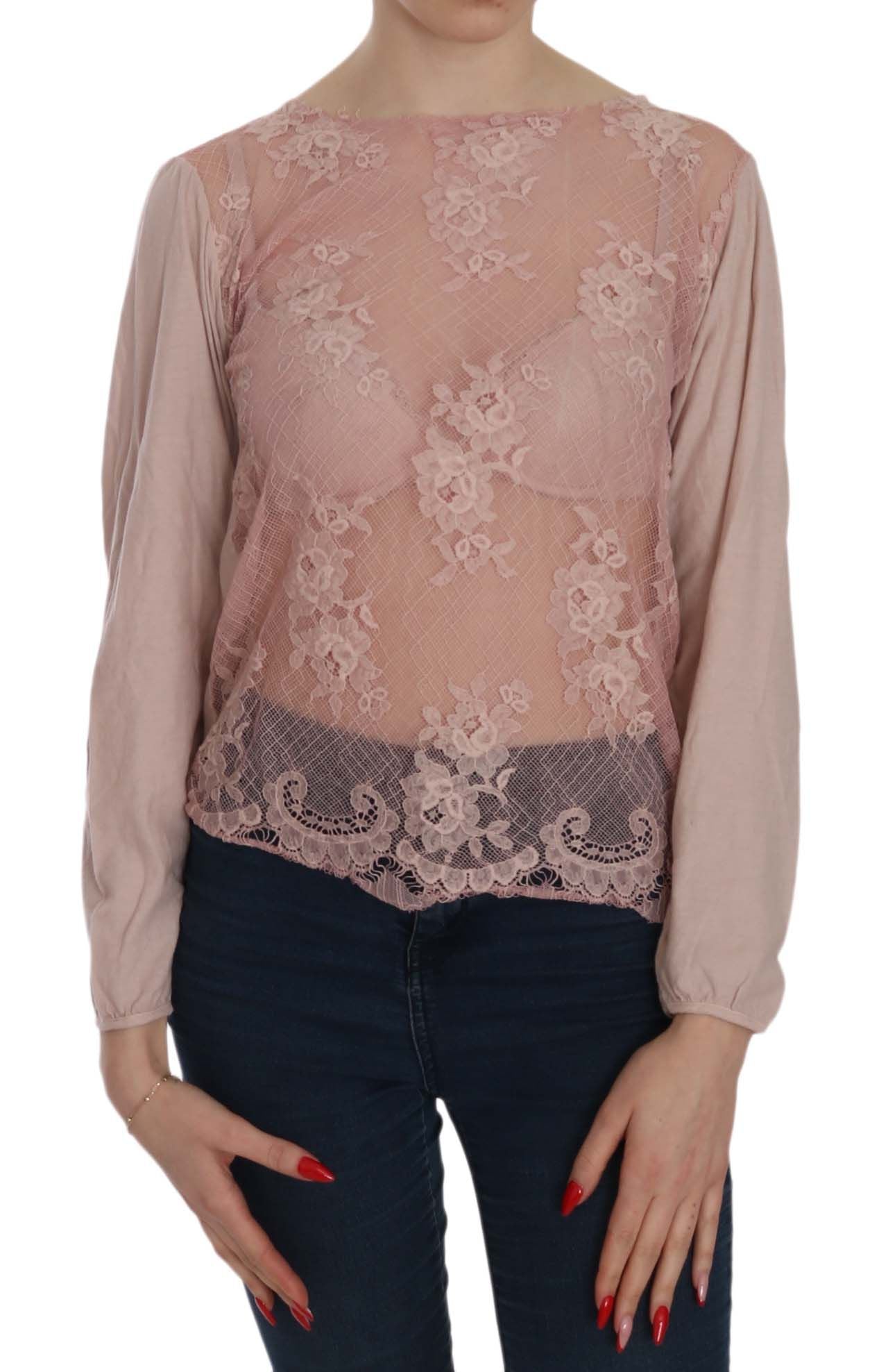 Elegant blouse with pink lace and round neck