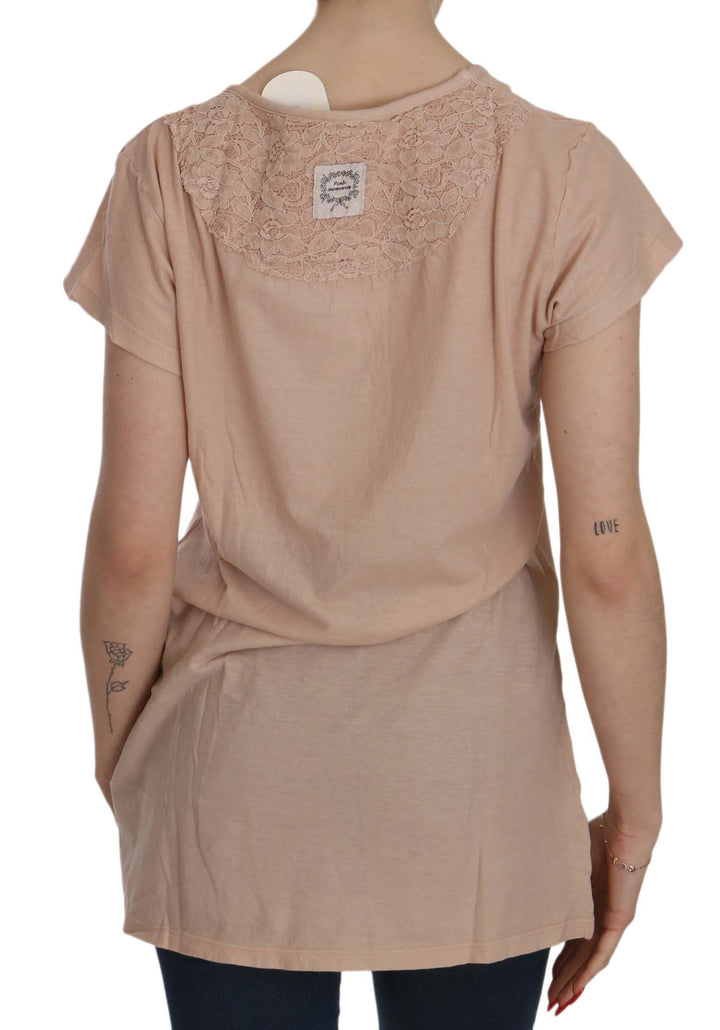 Elegante Bluse mit Rundhalsausschnitt aus cremefarbener Spitze
