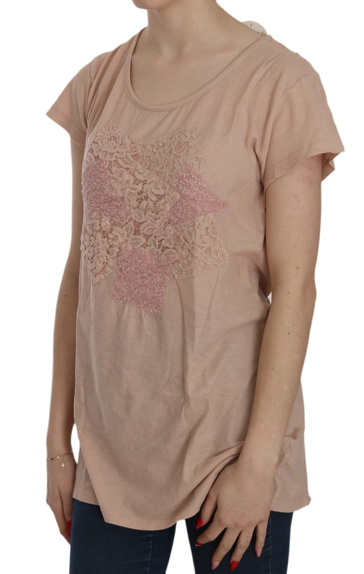 Elegante Bluse mit Rundhalsausschnitt aus cremefarbener Spitze