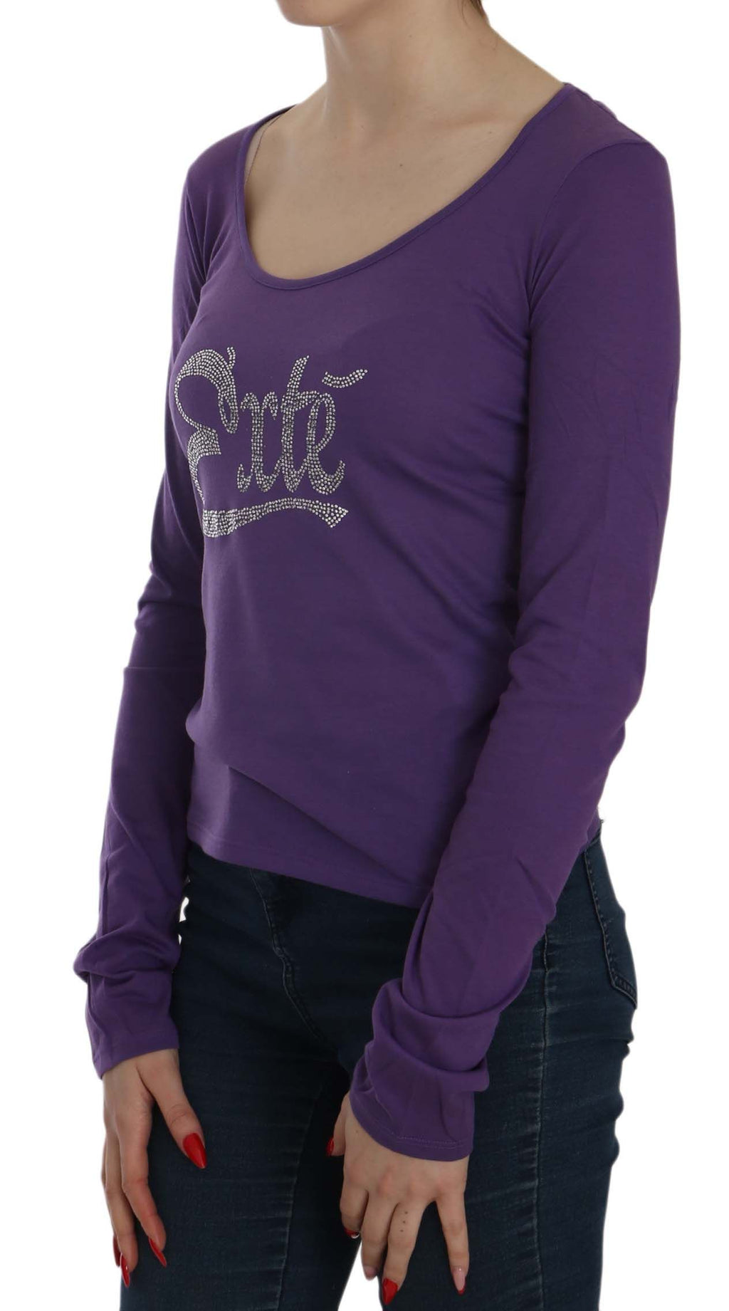 Crystal-embellished scoop-neck blouse