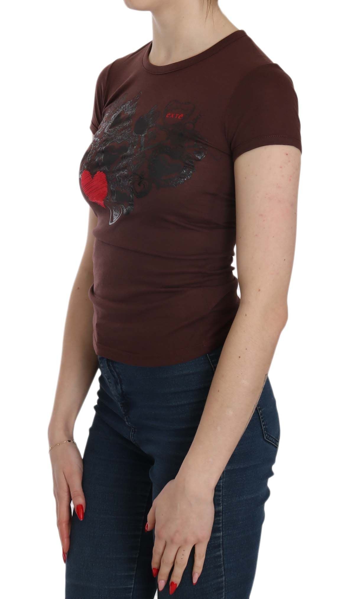 Chic brown blouse with round neck and hearts