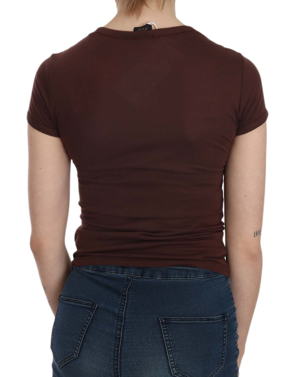 Chic brown blouse with round neck and hearts