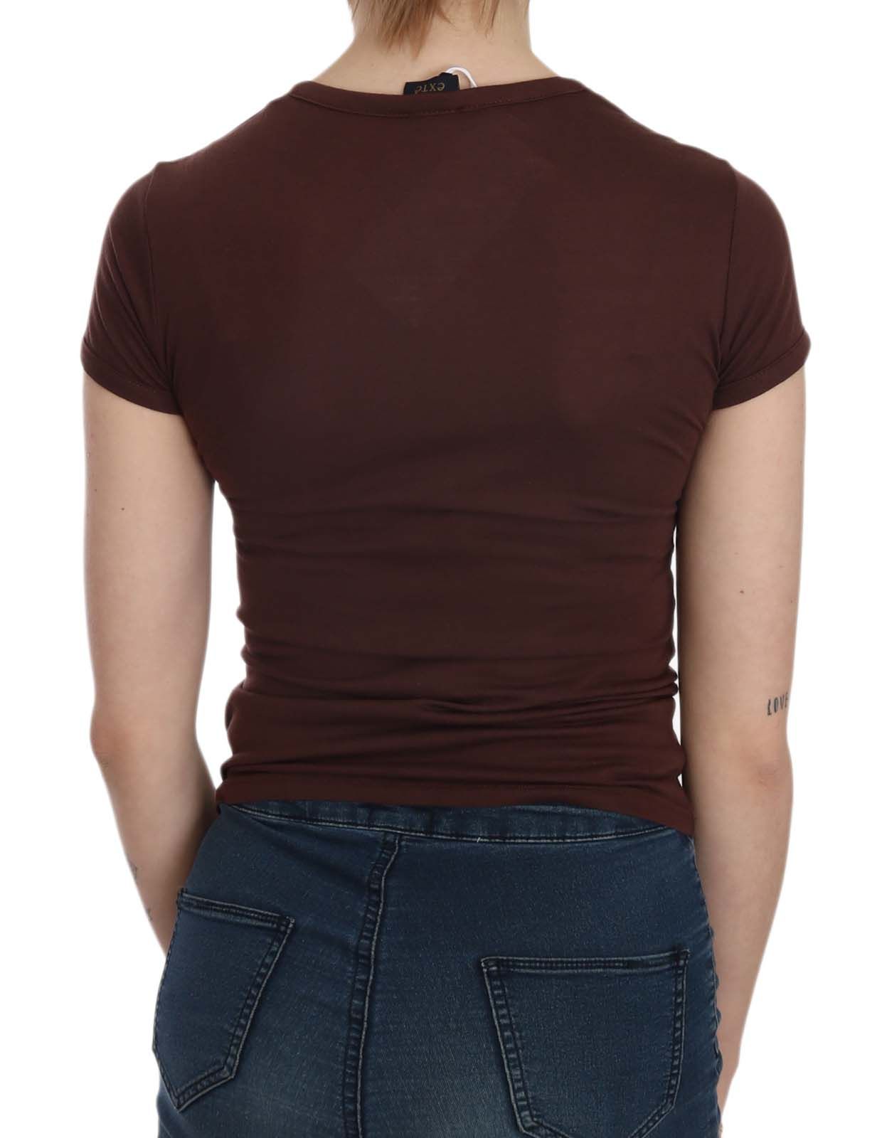 Chic brown blouse with round neck and hearts