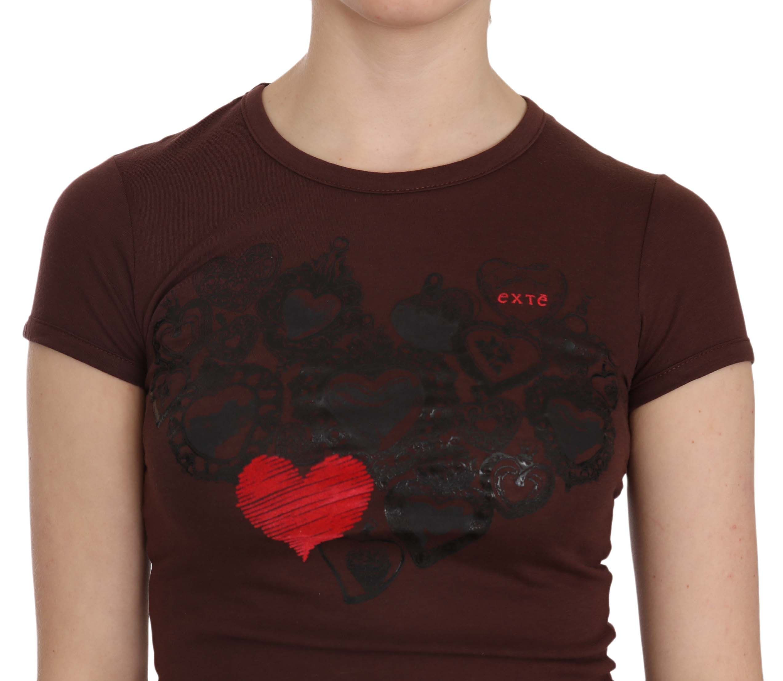 Chic brown blouse with round neck and hearts