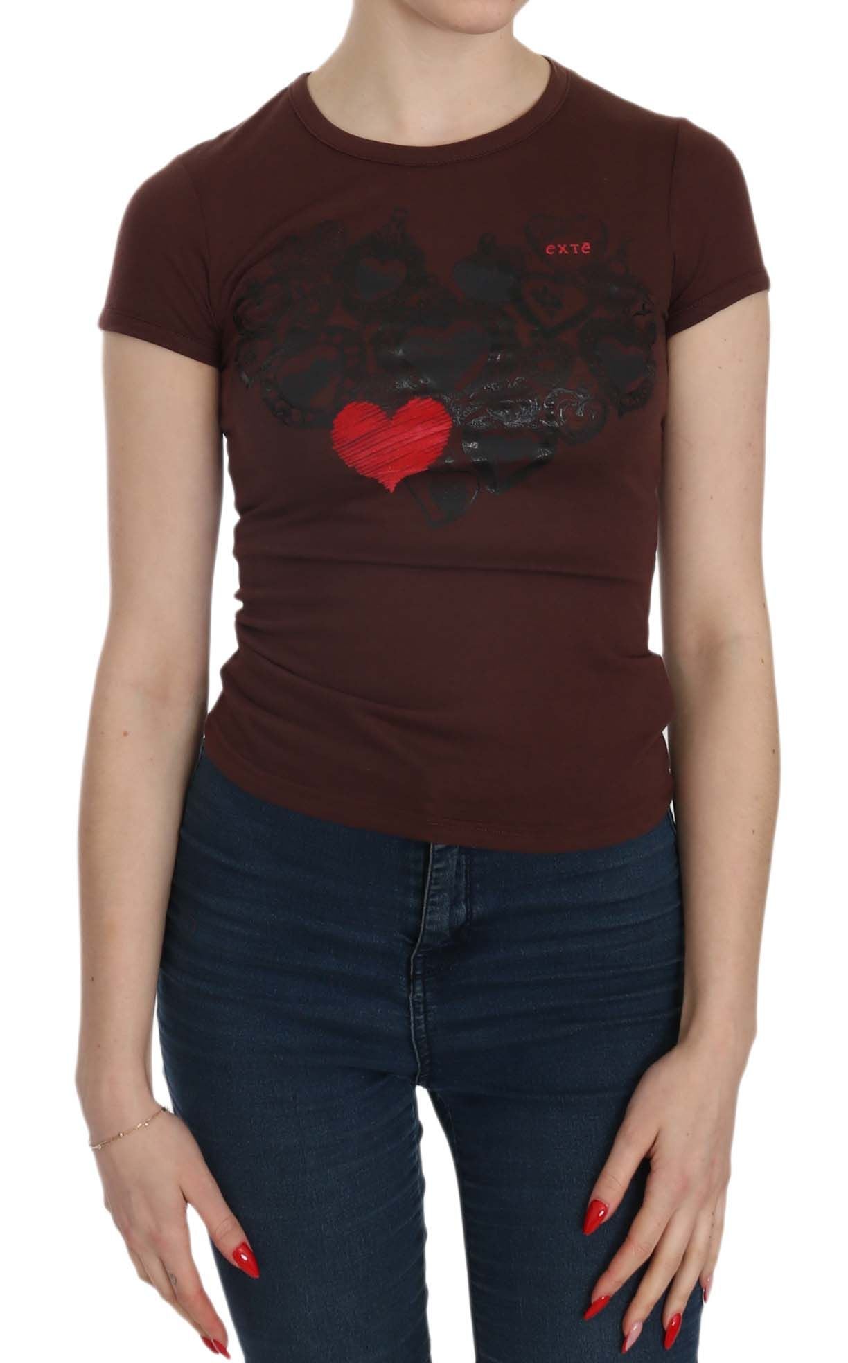 Chic brown blouse with round neck and hearts