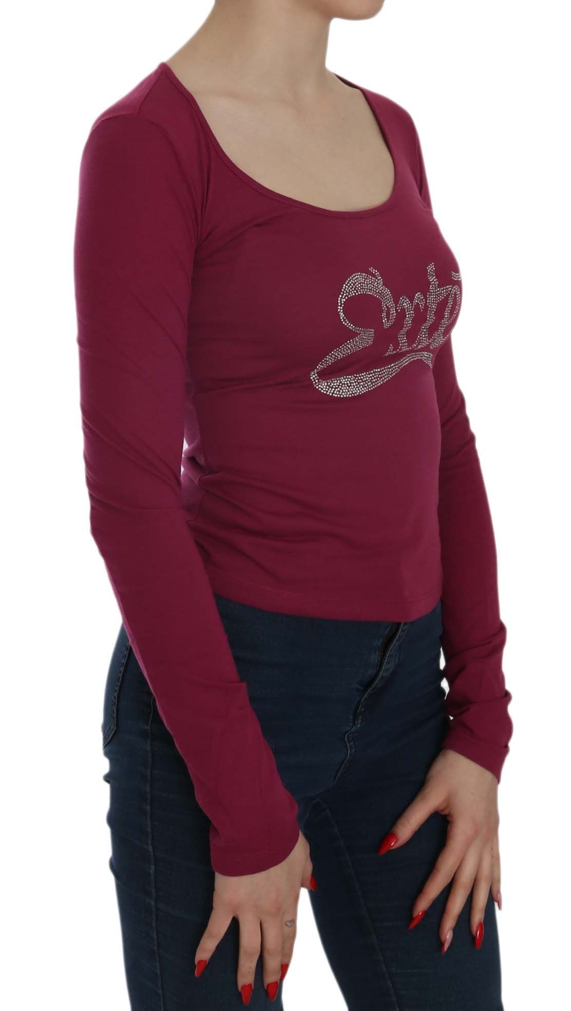 Fuchsia crystal-embellished scoop-neck blouse