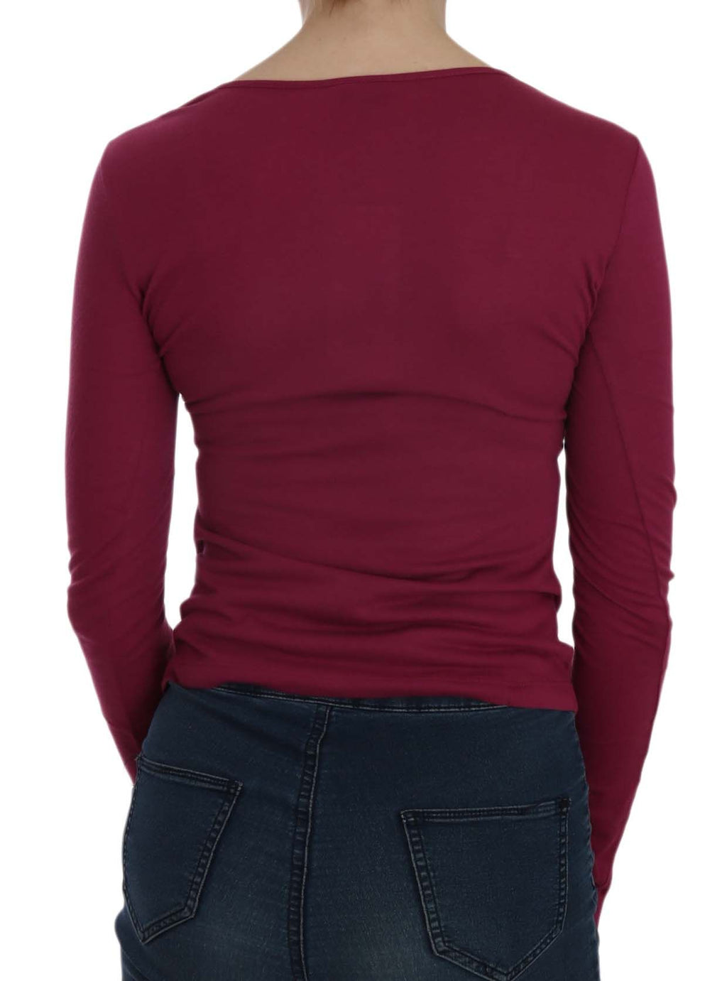 Fuchsia crystal-embellished scoop-neck blouse