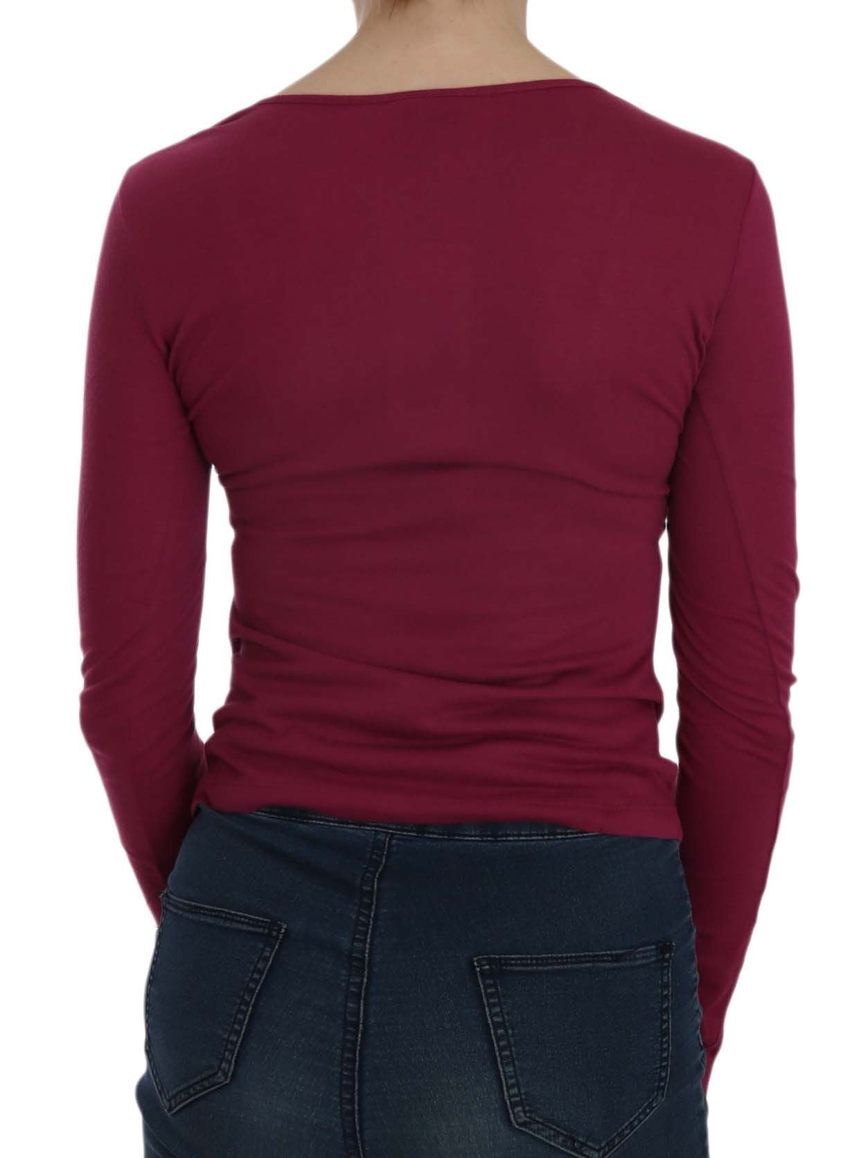 Fuchsia crystal-embellished scoop-neck blouse