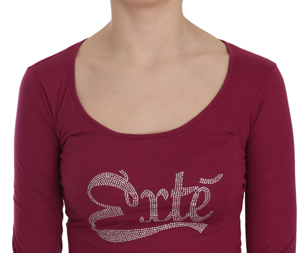 Fuchsia crystal-embellished scoop-neck blouse