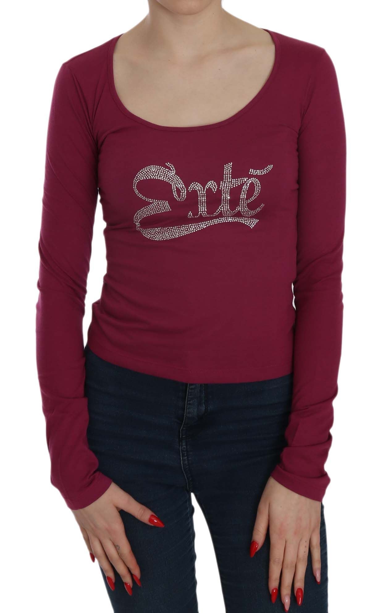 Fuchsia crystal-embellished scoop-neck blouse