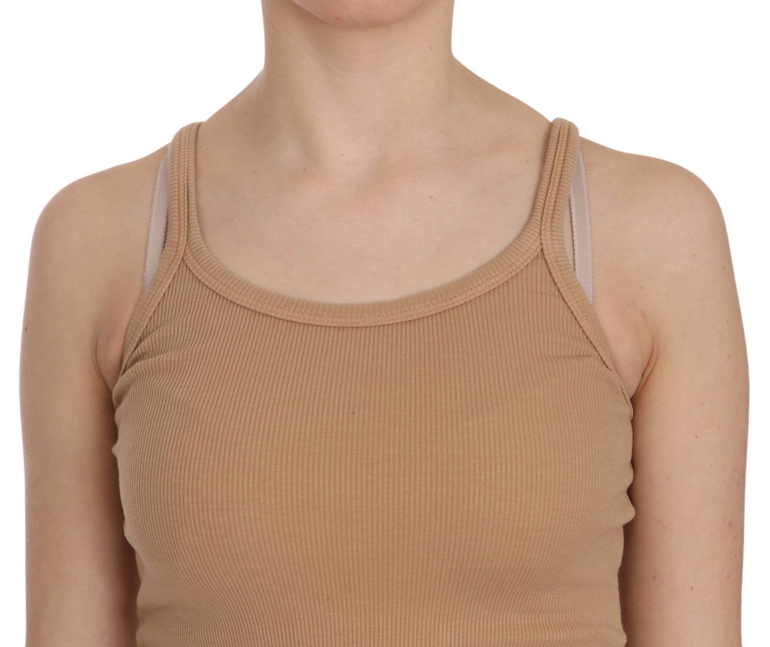 Beige cotton spaghetti strap tank