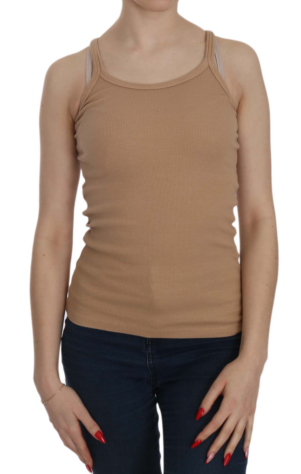 Beige cotton spaghetti strap tank
