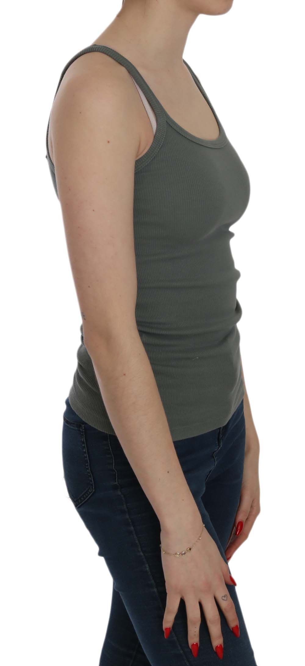 Elegant sleeveless cotton blouse with round neck green