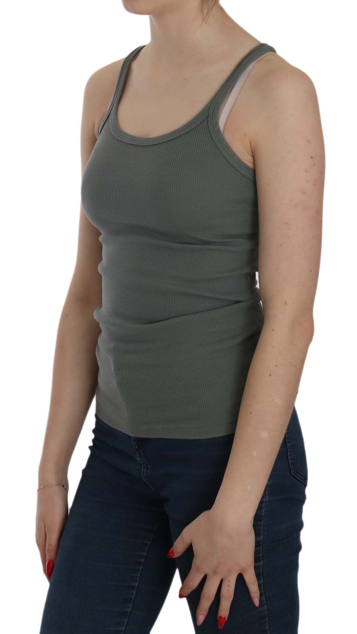 Elegant sleeveless cotton blouse with round neck green