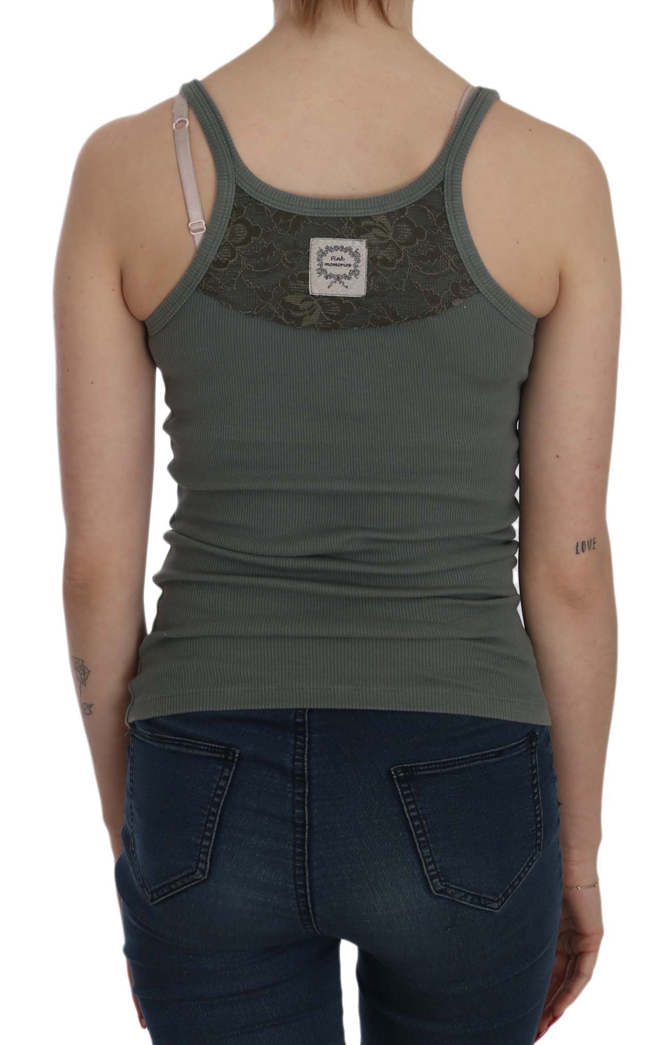 Elegant sleeveless cotton blouse with round neck green