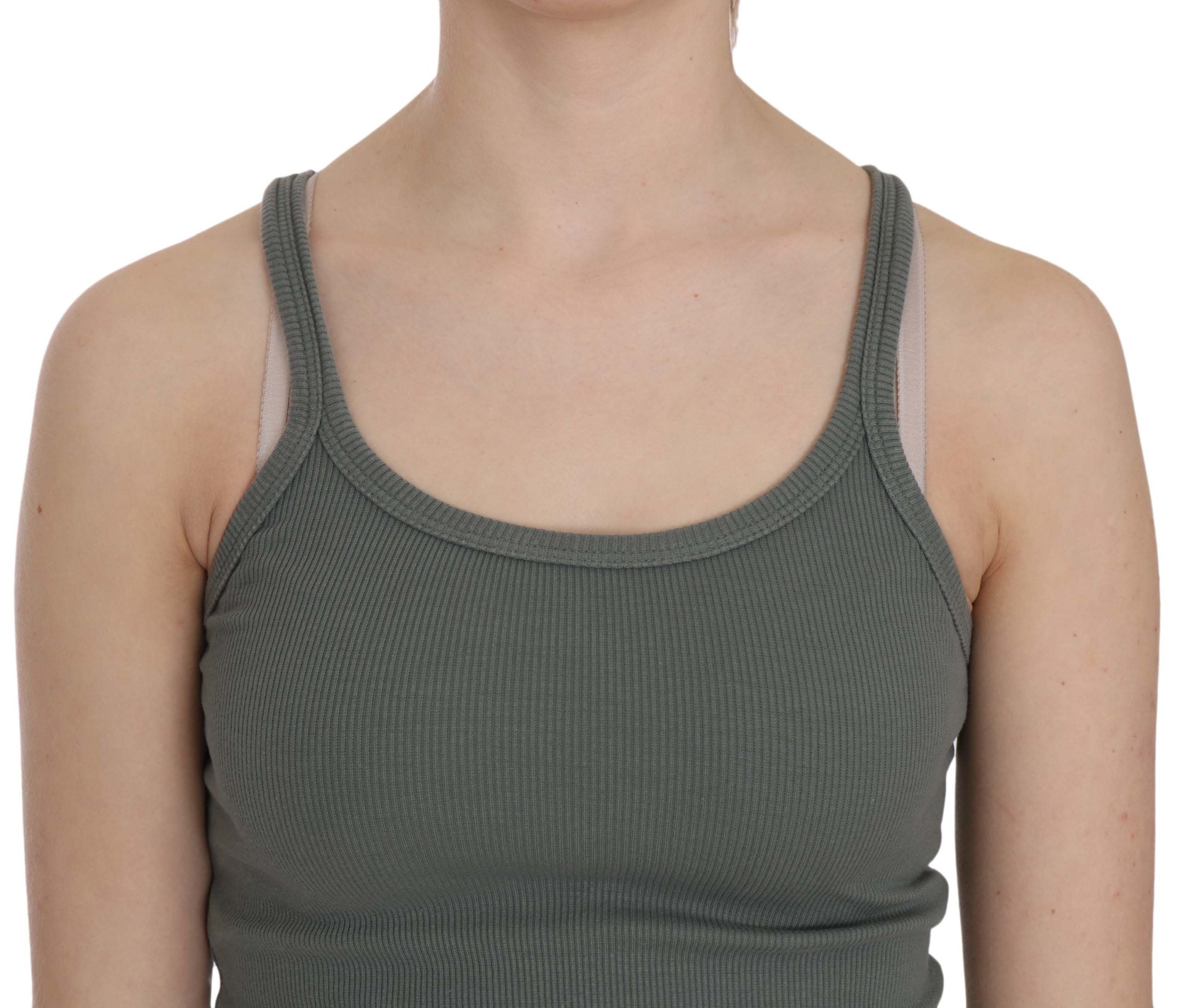 Elegant sleeveless cotton blouse with round neck green
