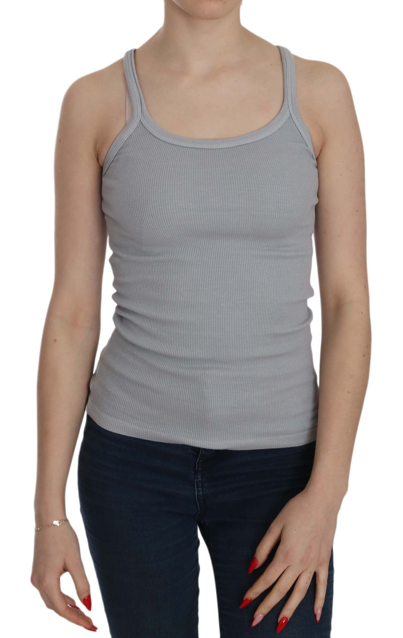 Elegant sleeveless blouse made of light grey cotton
