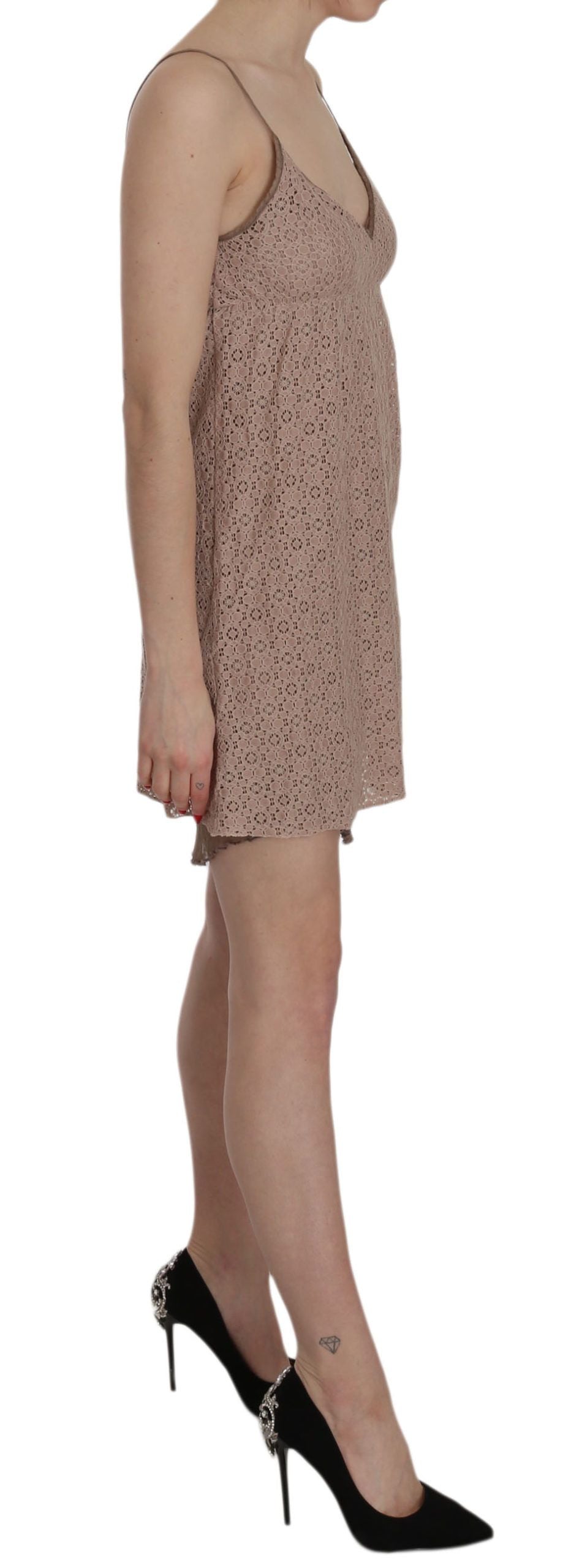 Beige spaghetti strap A-line mini dress