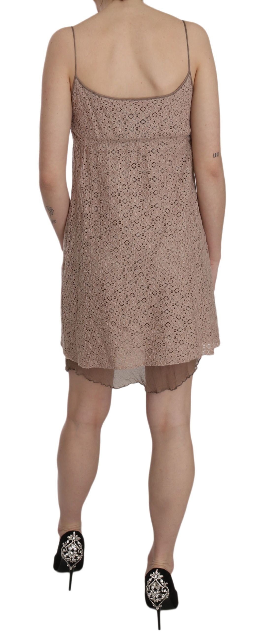 Beige spaghetti strap A-line mini dress