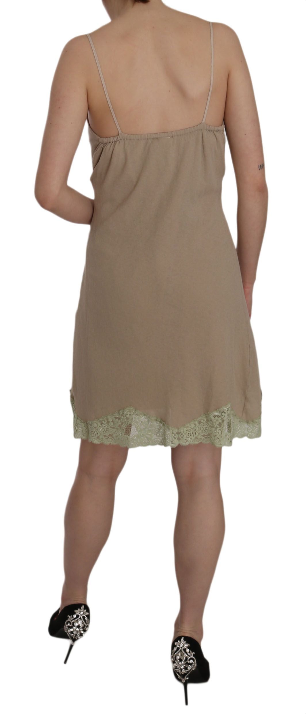 Elegant beige spaghetti strap lace mini dress