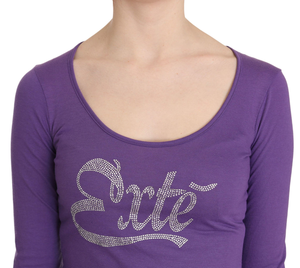 Lila Exte Crystal verschönert Langarm Top Bluse