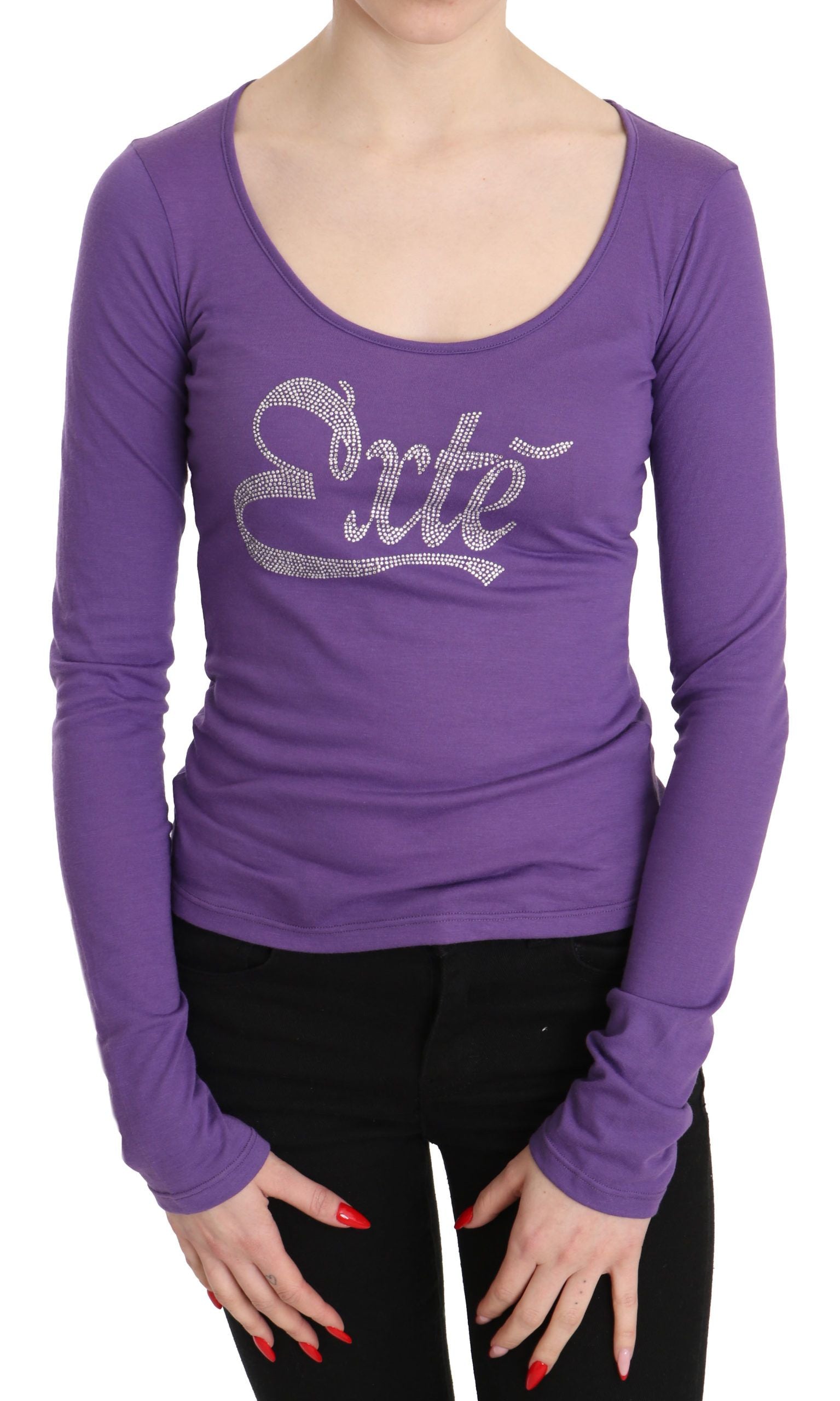 Lila Exte Crystal verschönert Langarm Top Bluse