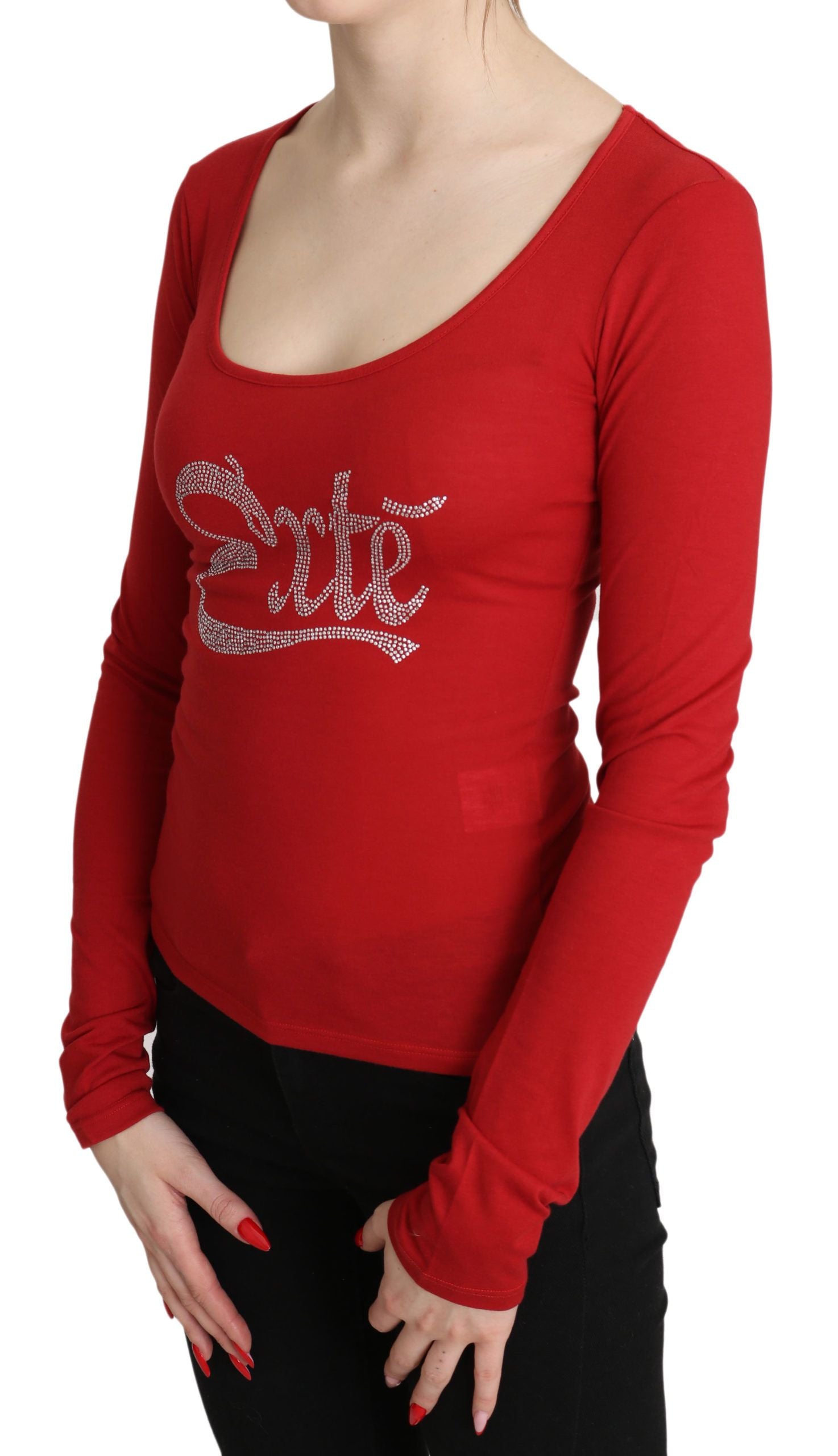 Red crystal-embellished long-sleeved top