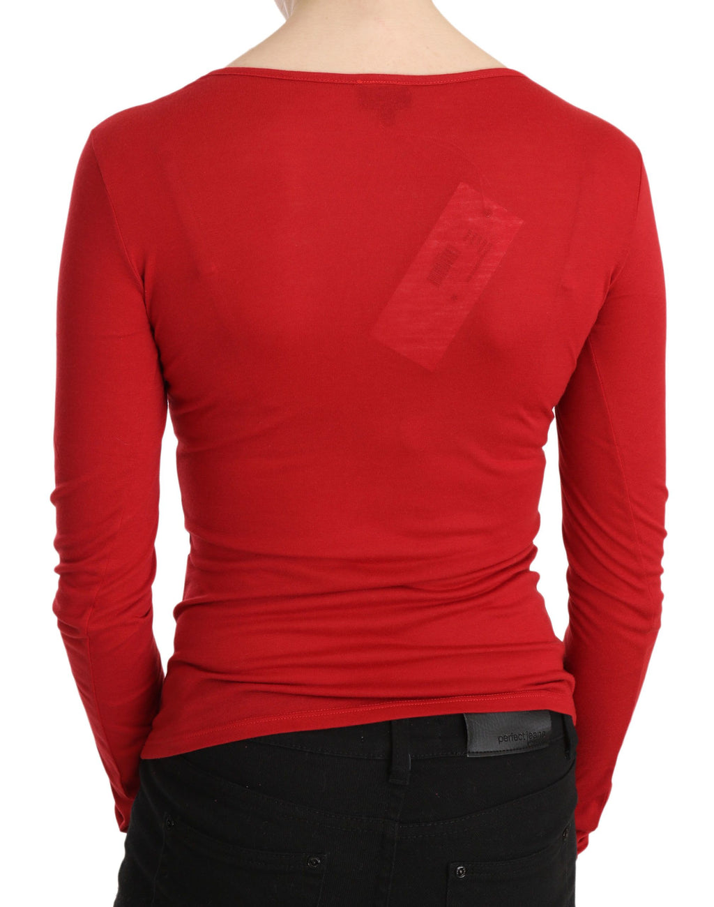 Red crystal-embellished long-sleeved top
