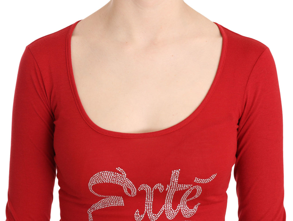 Red crystal-embellished long-sleeved top