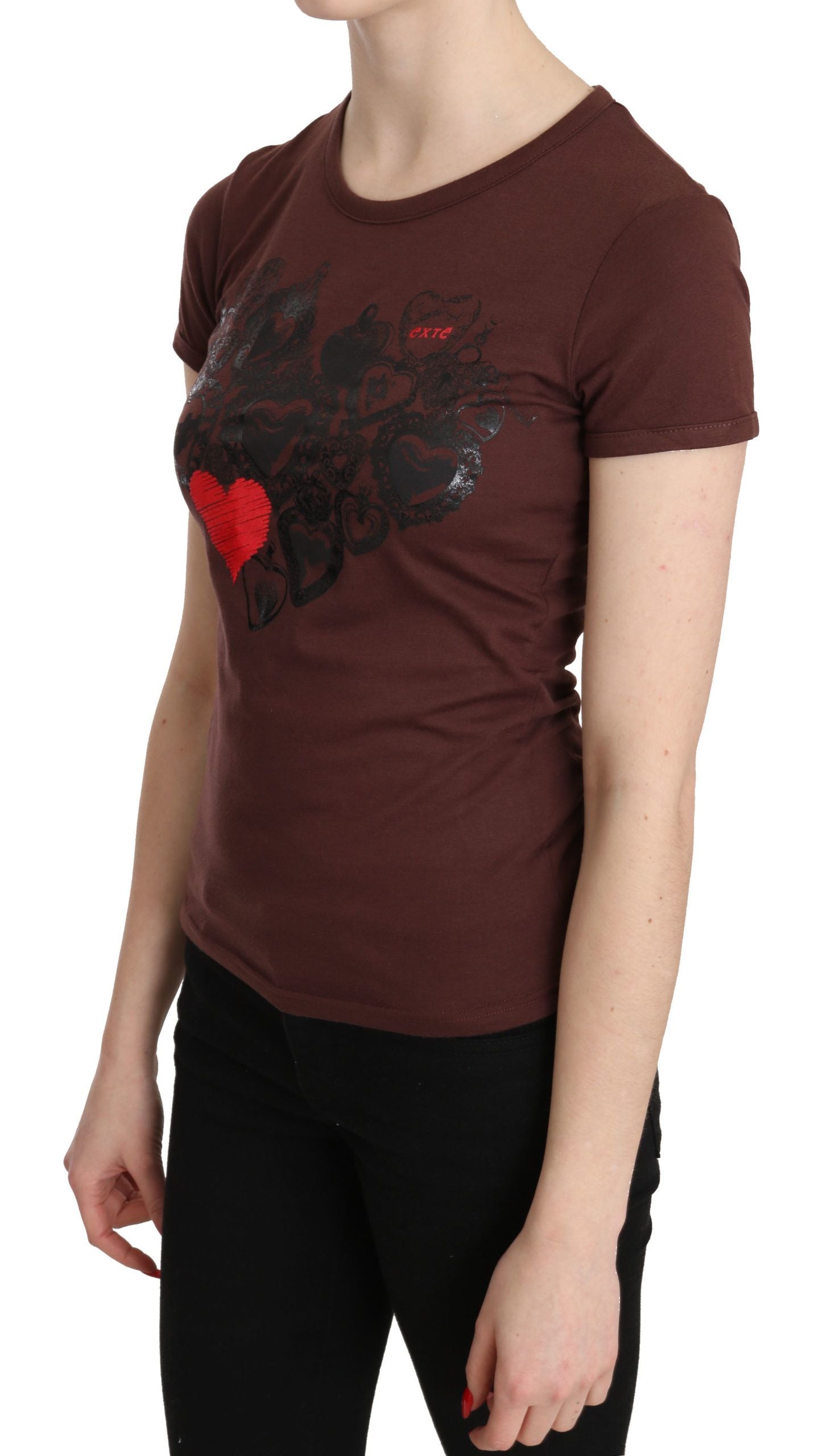 Chic brown heart printed short sleeve top