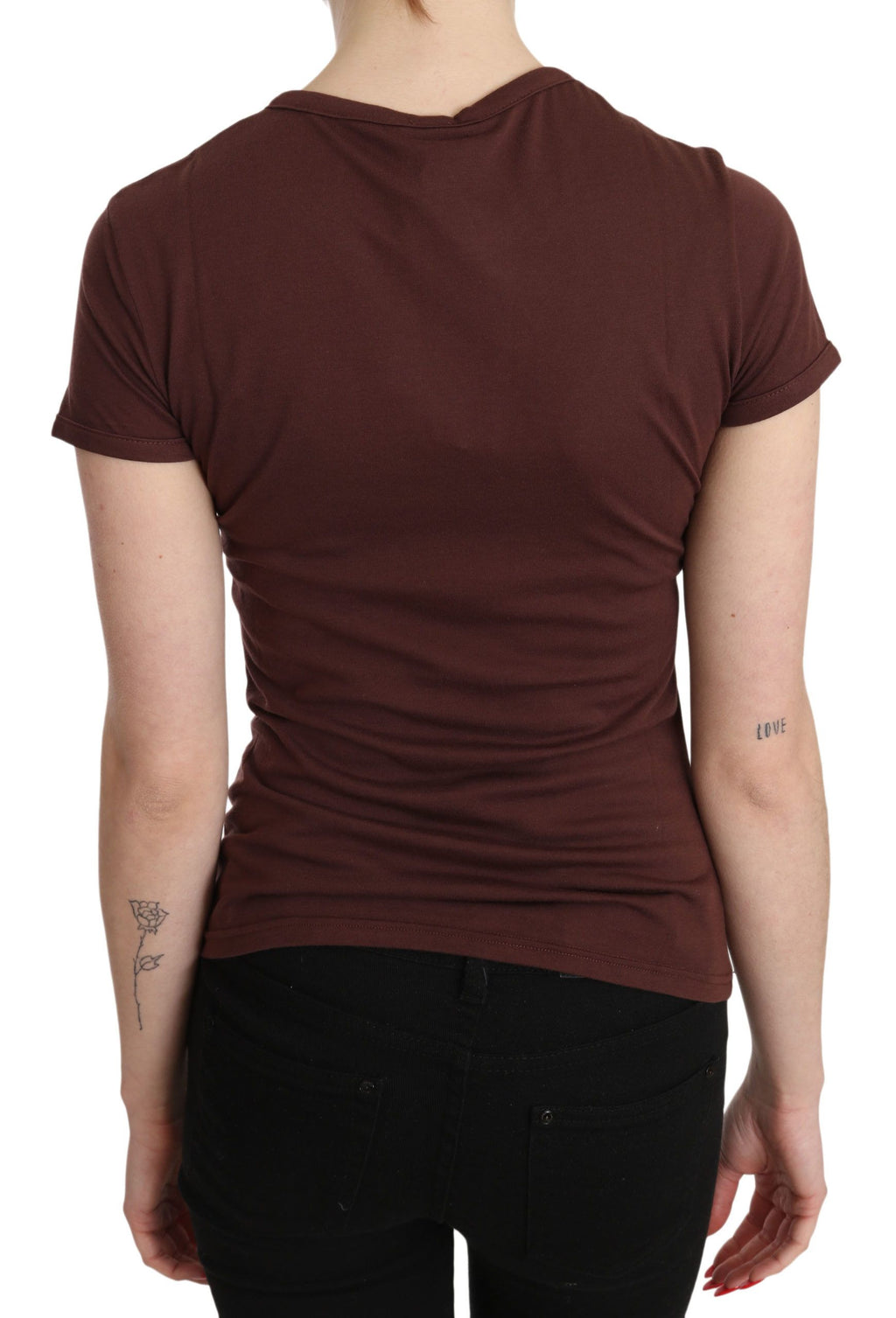 Chic brown heart printed short sleeve top