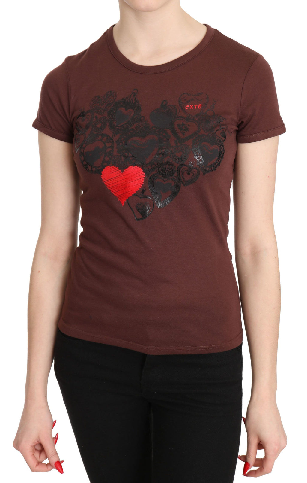 Chic brown heart printed short sleeve top