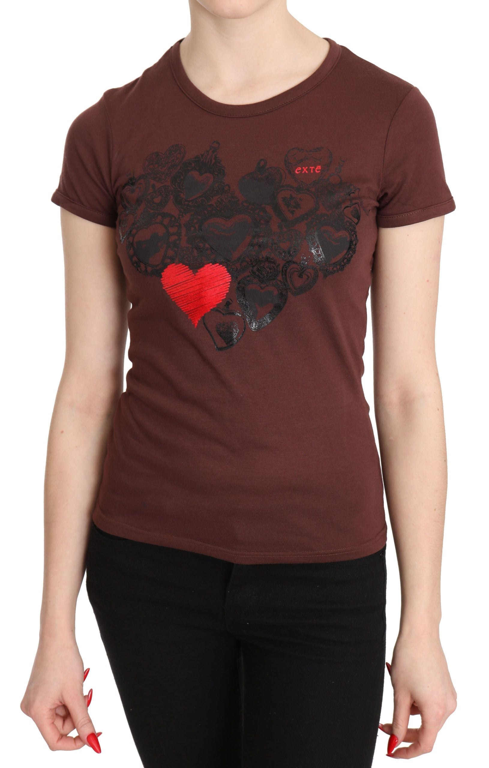 Chic brown heart printed short sleeve top