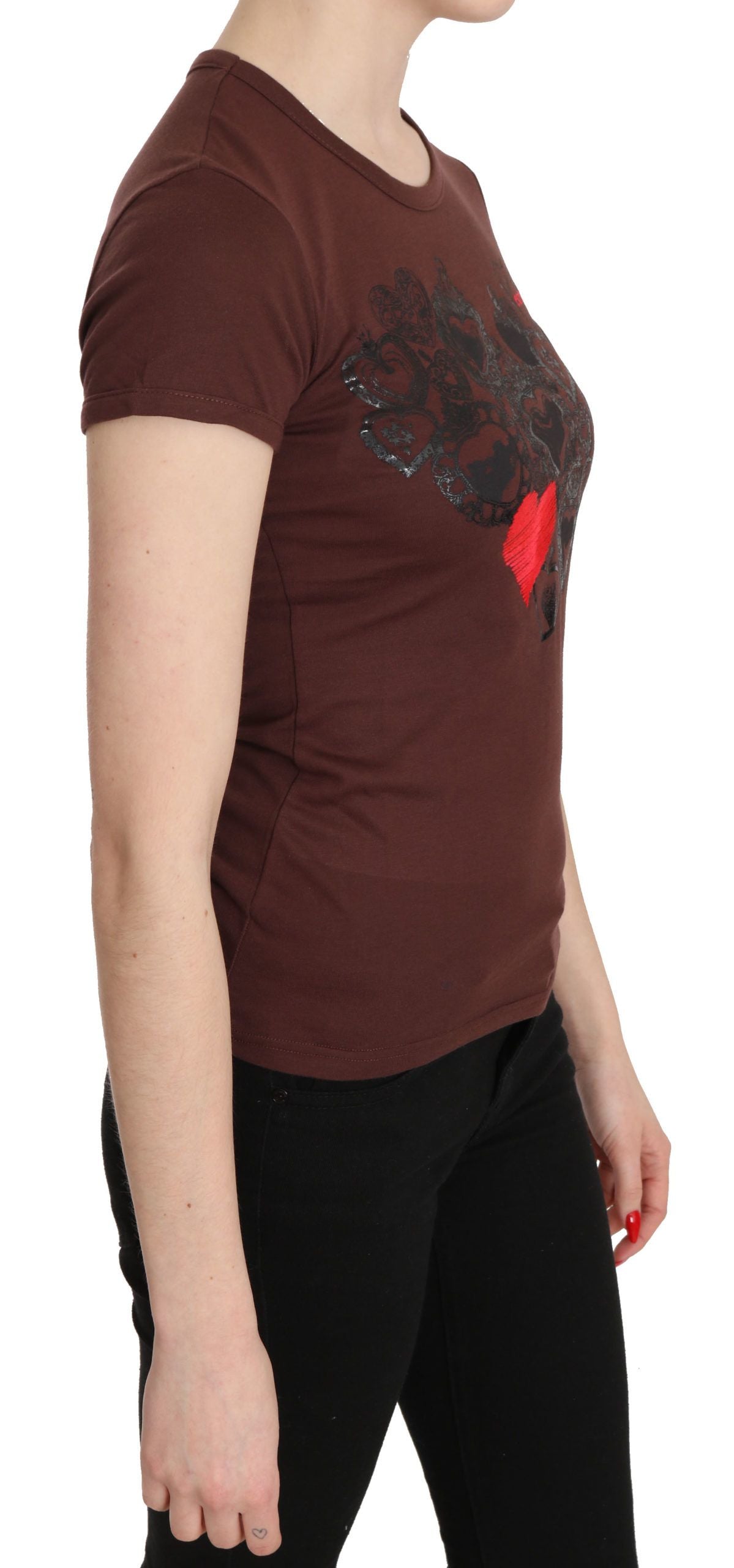 Chic brown heart printed short sleeve top