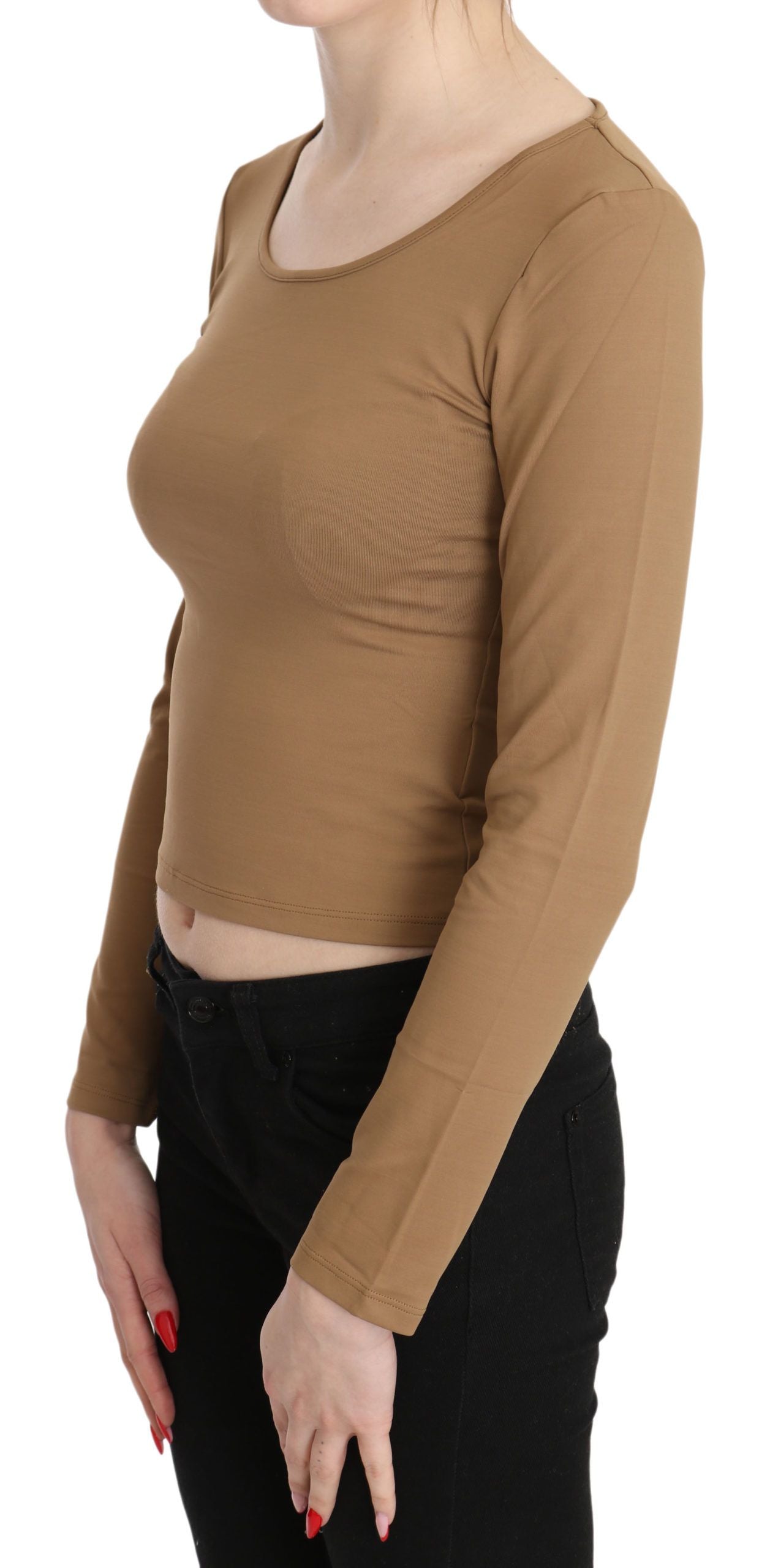 Elegant brown long-sleeved cropped top