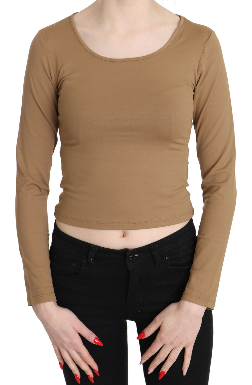 Elegant brown long-sleeved cropped top