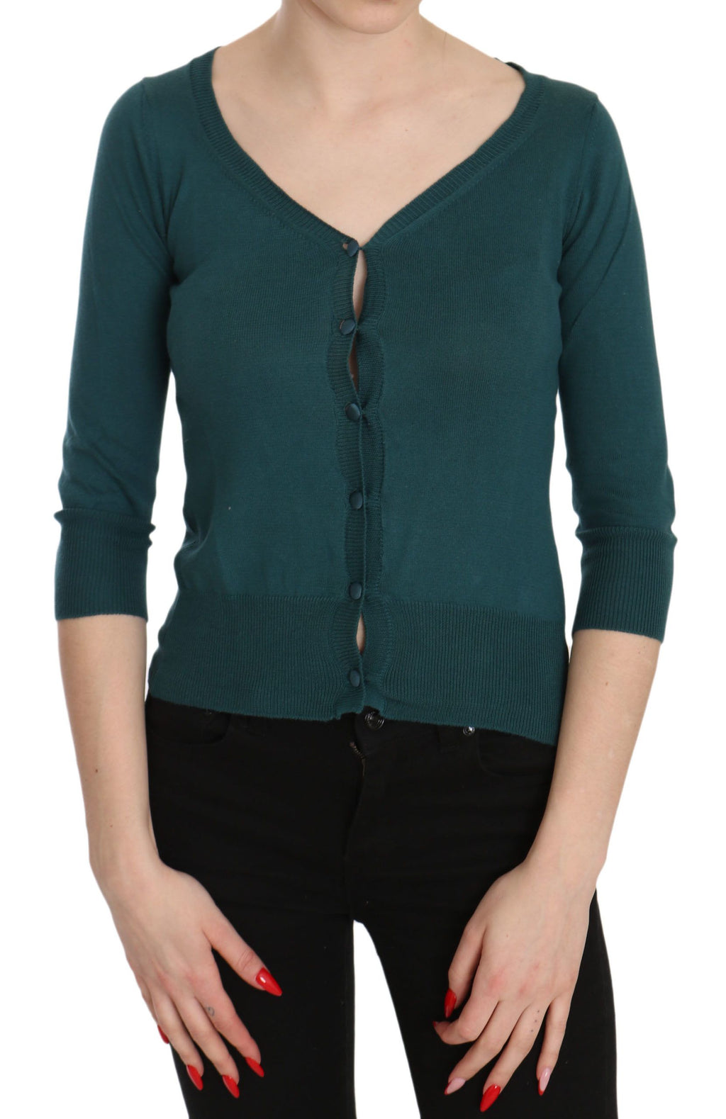 Chic blue-green cotton cardigan top