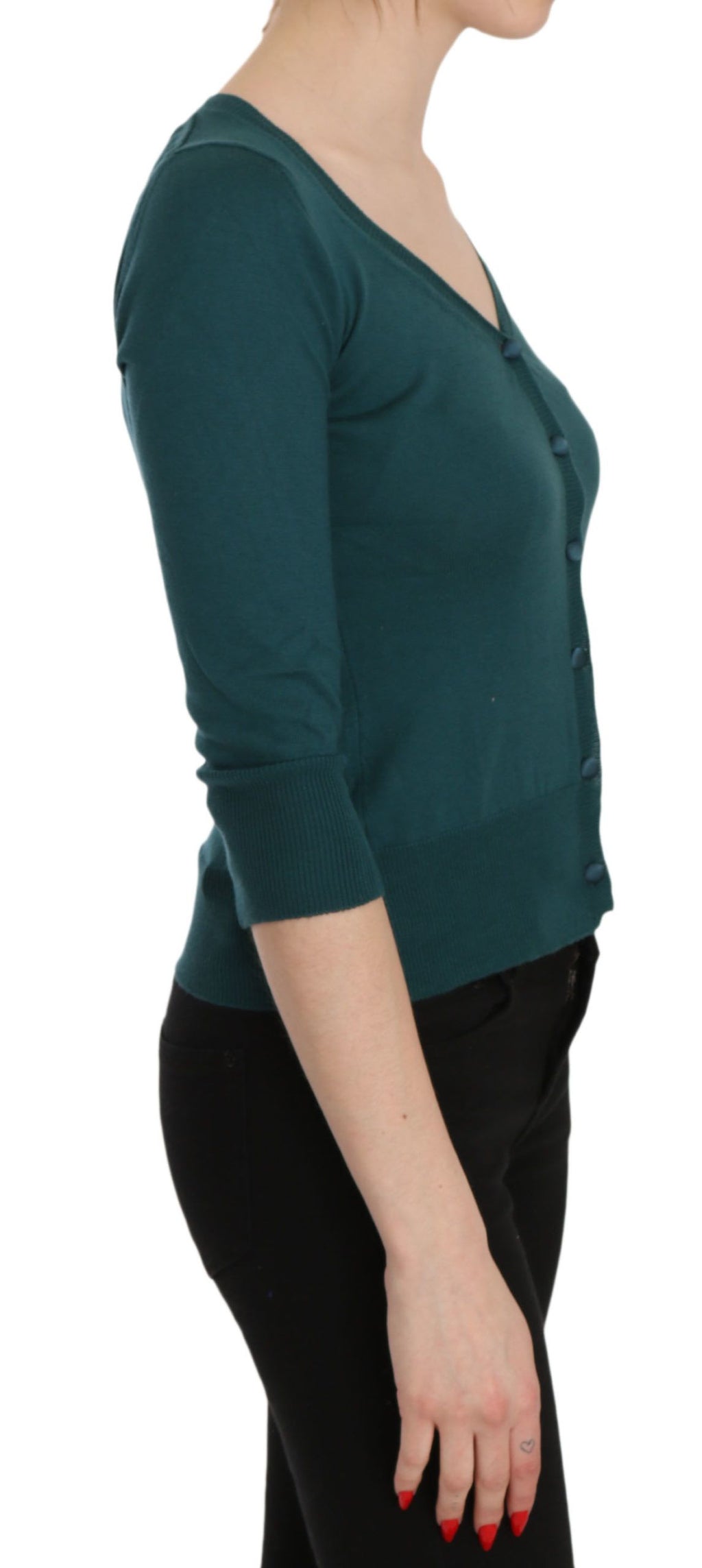 Chic blue-green cotton cardigan top